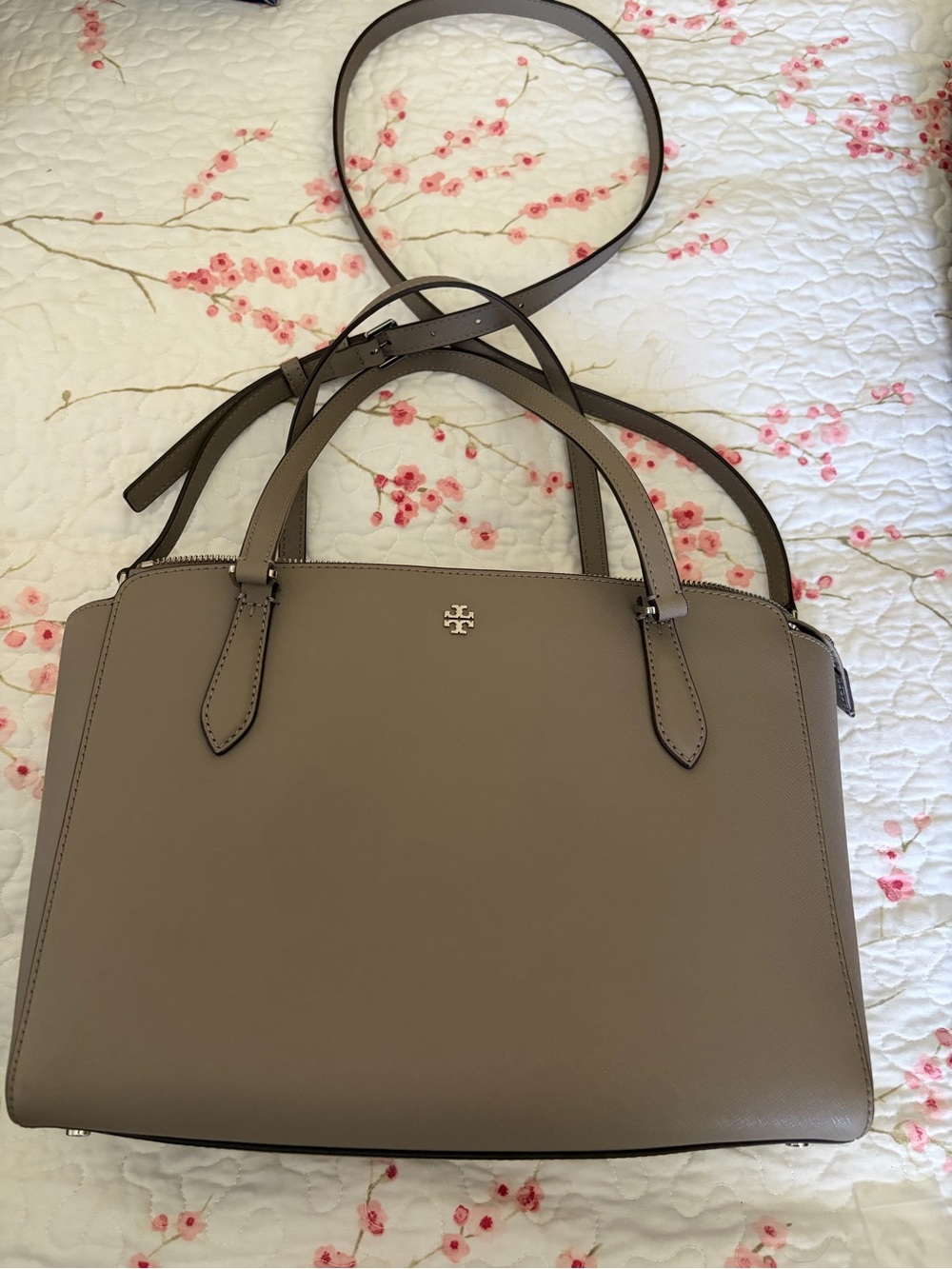 Tory Burch Gray Leather Satchel - Picture 1 of 3